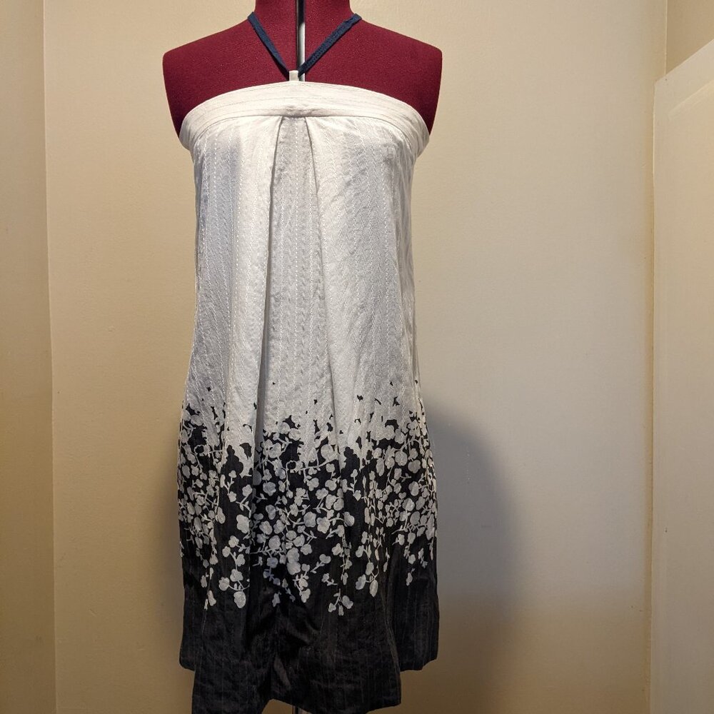Vintage French Connection Strapless Mini Dress – Size 12M – White & Navy Floral